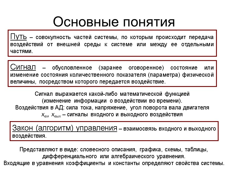Основные понятия Путь – совокупность частей системы, по которым происходит передача воздействий от внешней